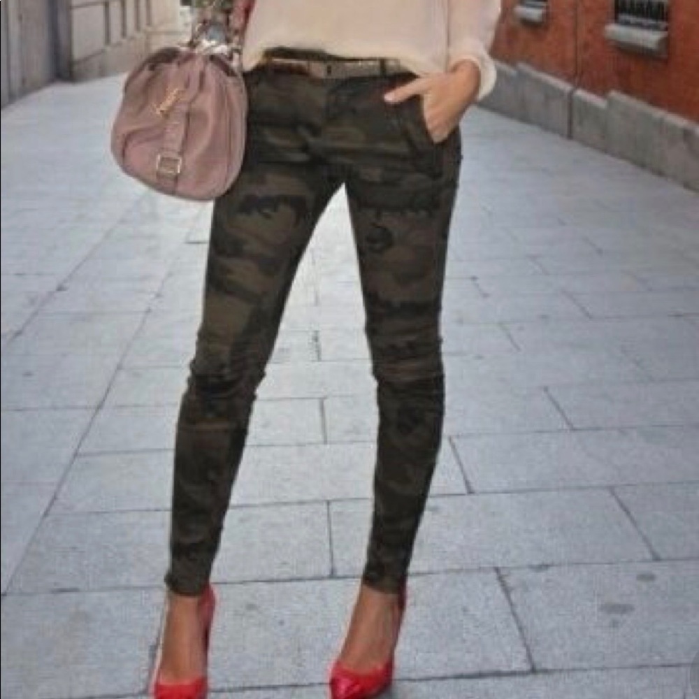 Zara distress camouflage skinny jeans